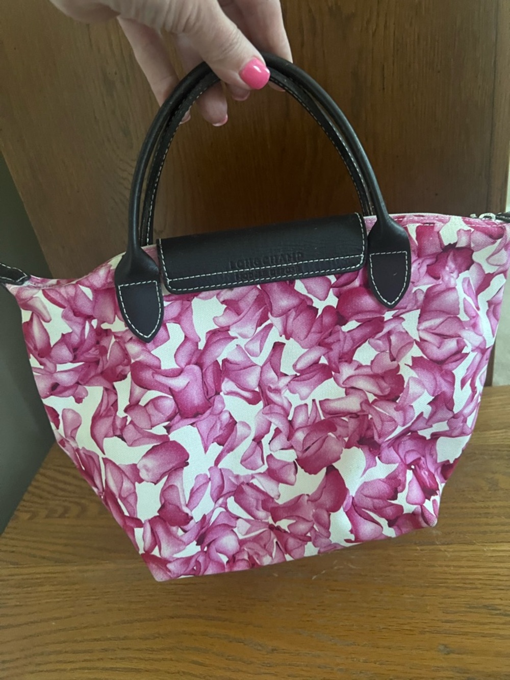 Longchamp Le Pilage Darshan Floral Pink and White Mini Tote - Picture 3 of 16